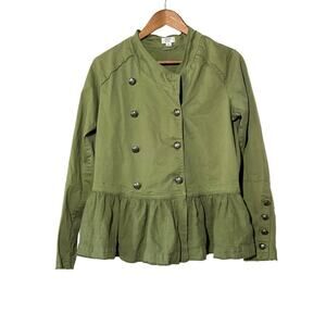 Crown & Ivy Jacket Women's Size Medium  Military Style Olive Green Peplum Hem